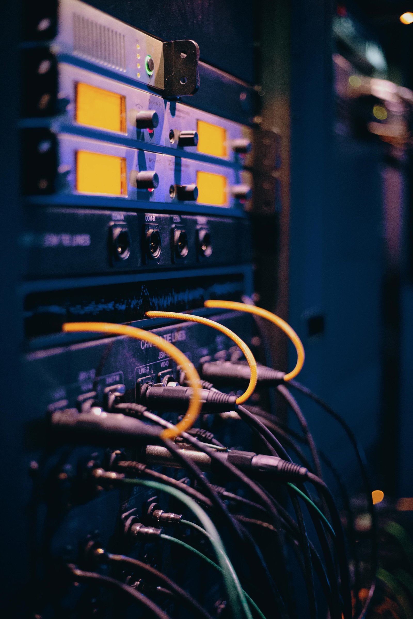 Technician installing home theater and networking system
