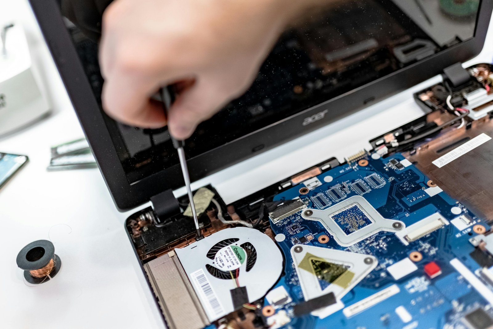 Close-up of PC internals during hardware diagnostics